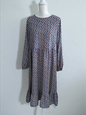 URBAN THREADS Blue White Floral  Long Sleeve Midi Dress Size 14